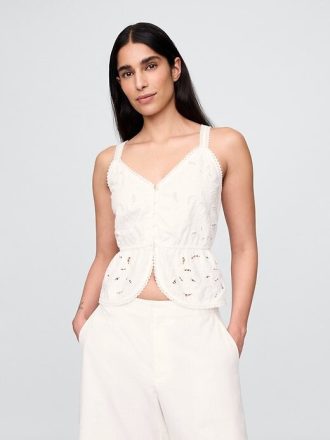 Top cu ochi peplum din amestec de in