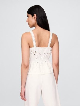 Top cu ochi peplum din amestec de in