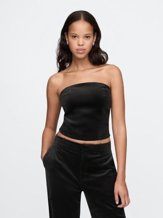 Top cu tub crop din catifea