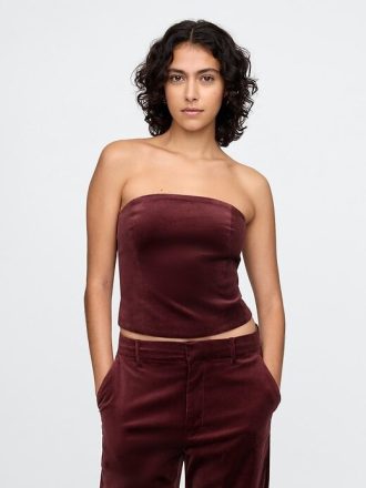 Top cu tub crop din catifea
