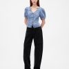 Top cusut cu mâneci bufante din denim Top cusut cu mâneci bufante din denim