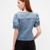 Top cusut cu mâneci bufante din denim Top cusut cu mâneci bufante din denim