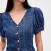 Top cusut cu mâneci bufante din denim Top cusut cu mâneci bufante din denim