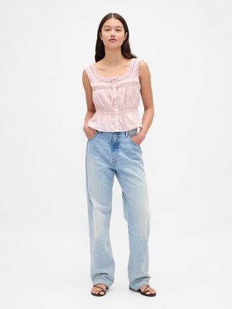 Top peplum cu dantelă