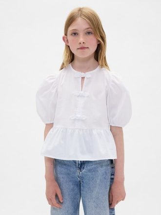 Top peplum cu mâneci bufante pentru copii