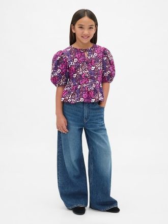 Top peplum cu mâneci bufante pentru copii