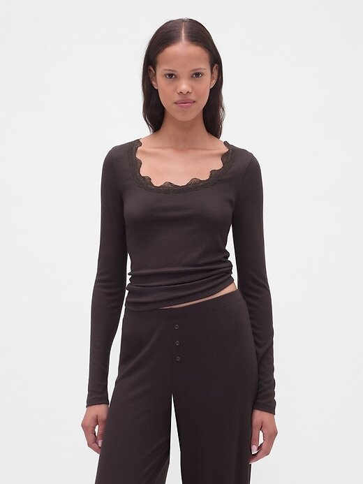 Top PJ cu dantelă Mini Rib Top PJ cu dantelă Mini Rib