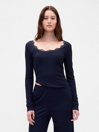 Top PJ cu dantelă Mini Rib