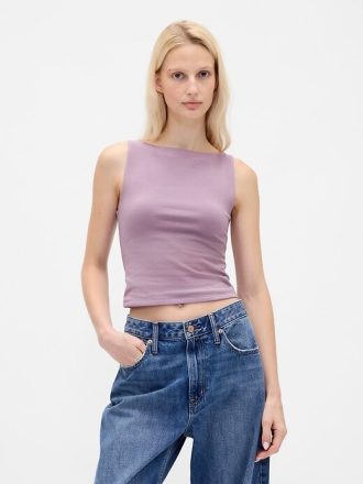 Tricot Crop din Jersey Tricot Boatneck