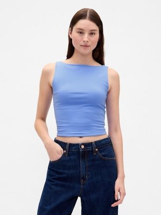 Tricot Crop din Jersey Tricot Boatneck