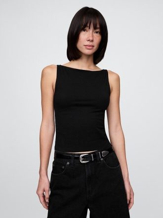 Tricot Crop din Jersey Tricot Boatneck