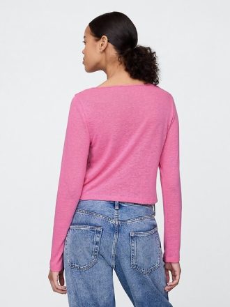 Tricou Crop Boatneck din amestec de in