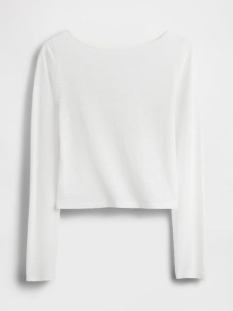 Tricou Crop Boatneck din amestec de in