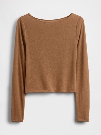 Tricou Crop Boatneck din amestec de in