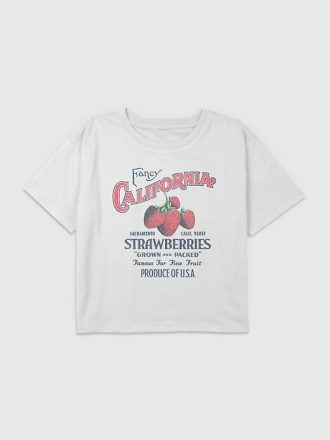 Tricou crop boxy cu grafic California Strawberries pentru copii