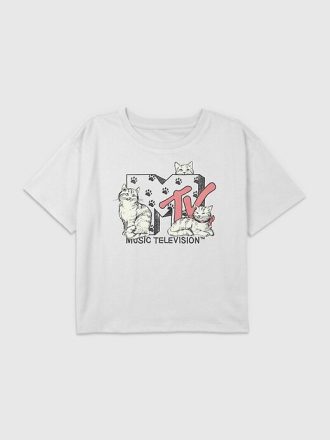 Tricou crop boxy cu grafic MTV Cats pentru copii