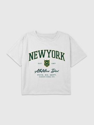 Tricou crop boxy cu grafic New York Athletics pentru copii