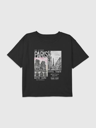 Tricou crop boxy grafic pentru fotografii Paris pentru copii