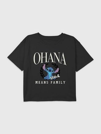 Tricou crop boxy pentru copii Lilo și Stitch Ohana înseamnă familie