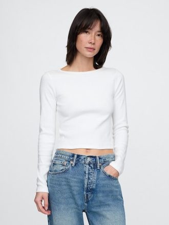 Tricou crop cu coaste grele