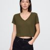 Tricou crop cu decolteu în V din amestec de in Tricou crop cu decolteu în V din amestec de in