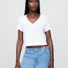 Tricou crop cu decolteu în V din amestec de in Tricou crop cu decolteu în V din amestec de in