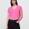 Tricou crop cu decolteu în V din amestec de in Tricou crop cu decolteu în V din amestec de in