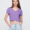 Tricou crop cu decolteu în V din amestec de in Tricou crop cu decolteu în V din amestec de in