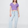 Tricou crop cu decolteu în V din amestec de in Tricou crop cu decolteu în V din amestec de in
