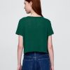 Tricou crop cu decolteu în V din amestec de in Tricou crop cu decolteu în V din amestec de in