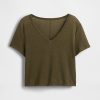 Tricou crop cu decolteu în V din amestec de in Tricou crop cu decolteu în V din amestec de in