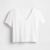 Tricou crop cu decolteu în V din amestec de in Tricou crop cu decolteu în V din amestec de in
