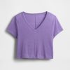 Tricou crop cu decolteu în V din amestec de in Tricou crop cu decolteu în V din amestec de in