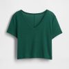 Tricou crop cu decolteu în V din amestec de in Tricou crop cu decolteu în V din amestec de in