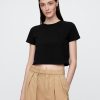 Tricou crop din jerseu de bumbac Tricou crop din jerseu de bumbac