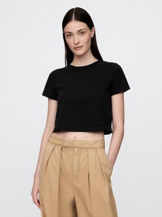 Tricou crop din jerseu de bumbac