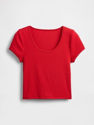 Tricou crop modern cu mânecă șapcă