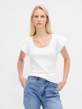 Tricou crop modern cu mâneci bufante