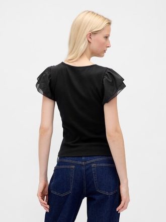 Tricou crop modern cu mâneci bufante
