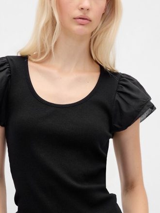Tricou crop modern cu mâneci bufante