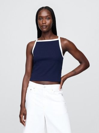 Tricou crop modern cu șorț și gât