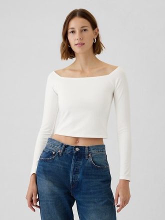 Tricou crop modern cu umeri