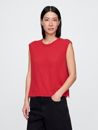 Tricou cu decolteu crewneck din amestec de in