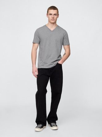 Tricou cu decolteu în V din jerseu de bumbac