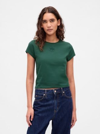 Tricou cu logo crop din jerseu de bumbac