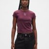 Tricou cu logo crop din jerseu de bumbac