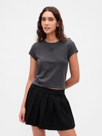 Tricou cu logo crop din jerseu de bumbac