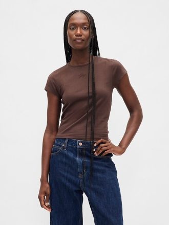 Tricou cu logo crop din jerseu de bumbac