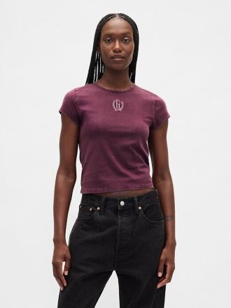 Tricou cu logo crop din jerseu de bumbac