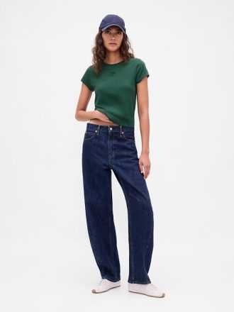Tricou cu logo crop din jerseu de bumbac